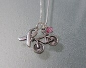 Tri-Charm Bicycle Breast Cancer Awareness Sterling Necklace