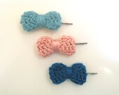 Mini Hair Bow Clips - Set of 3 - Mint, Peach Pink & Ocean Blue