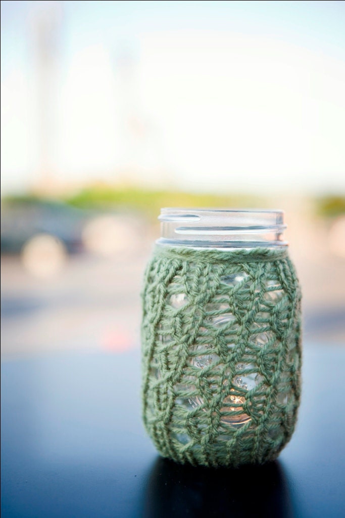 Mason Jar Wedding Centerpieces - Wedding Decoration - Candle Holders / Flower Vases - Lace Knit - Set of 10