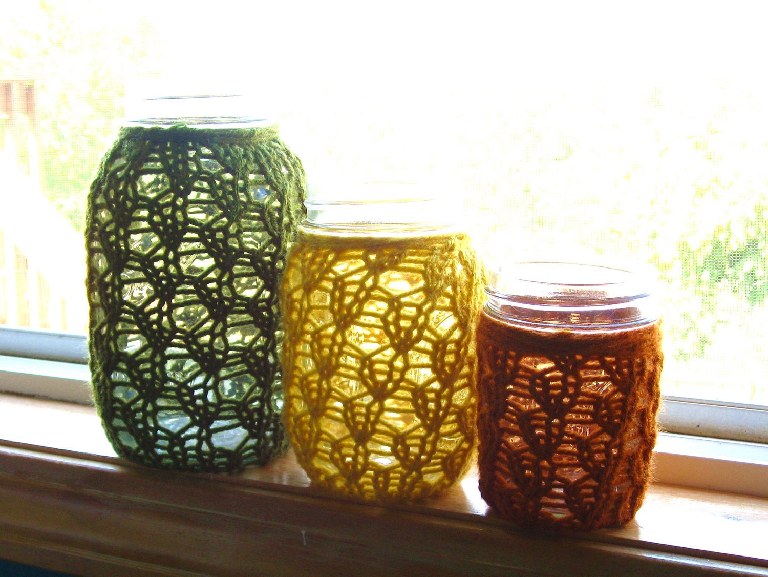 Mason Jar Candle Holders / Vases - Wedding Decoration - Fall Wedding Centerpieces - Lace Knit - Set of 3