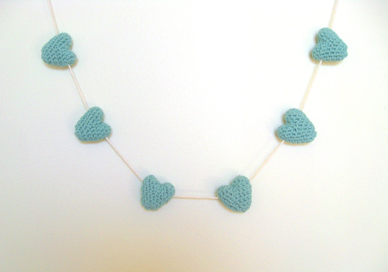 Wedding Garland - Hearts - Crochet Handmade - Decoration / Photo Prop - Cotton - Mint - 6 Hearts