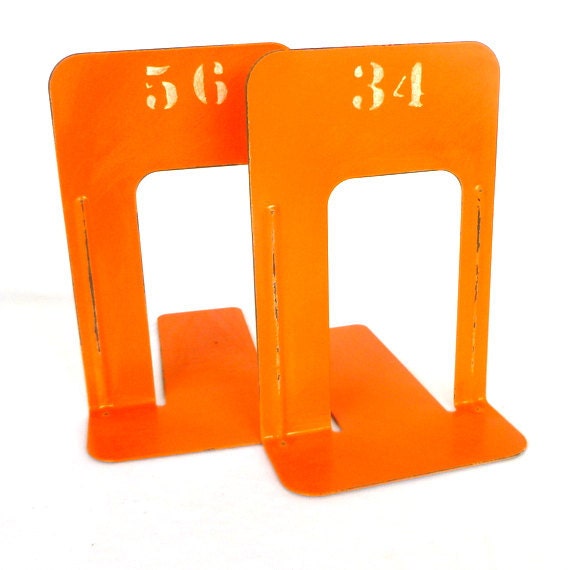 Large ORANGE INDUSTRIAL Style BOOKENDS