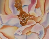 Gold Framed Fine Art Print Rose PinkYellowOrange from Watercolor "Grand Opening" by Peggy Martinez LaGaleria