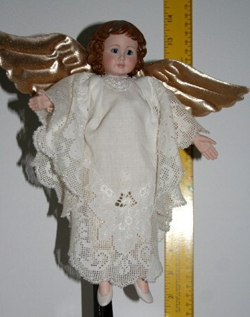 10" Handpainted Porcelain Angel with Vintage Dress