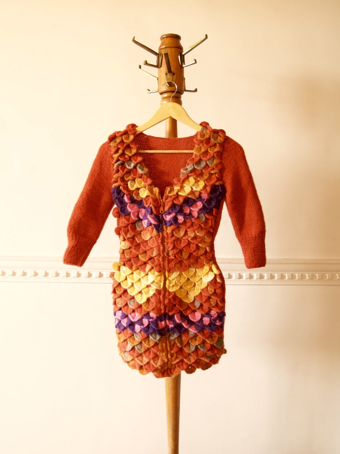 Multicolored Little Long Sleeve Dress: Siren. Handmade, Winter Collection