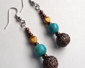Bronze Filigree and Turquoise Earrings