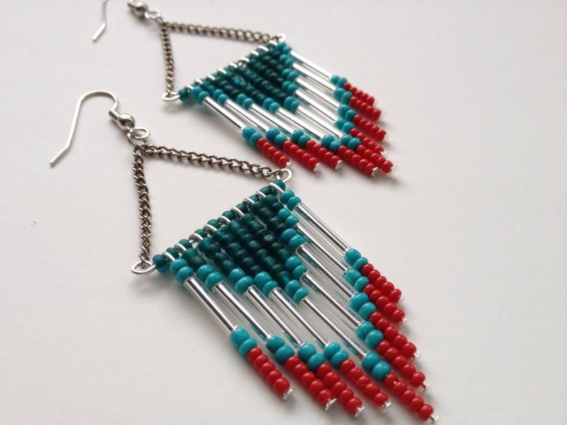Red and Teal Chevron Earrings
