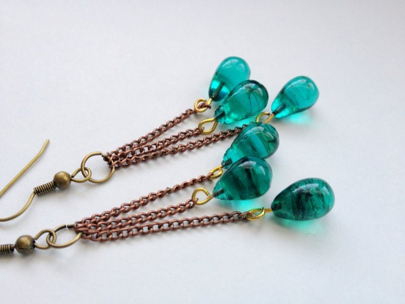 Vintage Teal Glass Teardrop Earrings