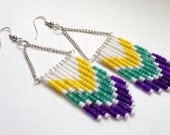 Purple Teal and Yellow Beaded Earrings