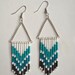 Hand Beaded Teal and White Chevron Earrings