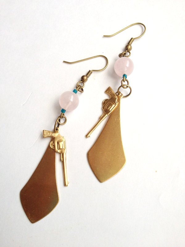 Rose Quartz Pistol Earrings
