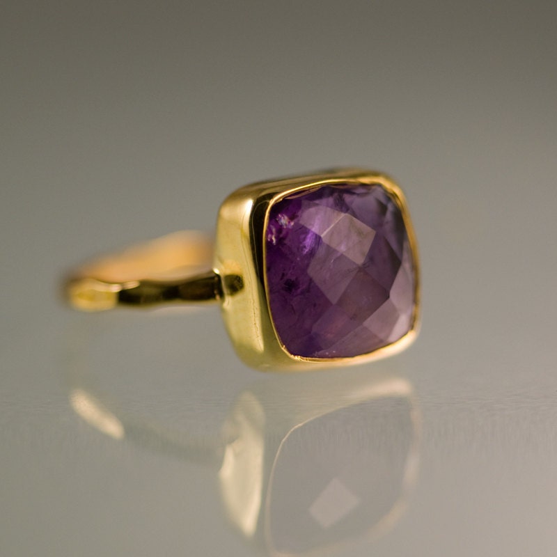 Gemstone Ring - 18k Gold Vermeil Purple Amethyst Bezel Ring- Gemstone Ring - Gold Ring - Bezel Set Ring - Mother's Day Gift