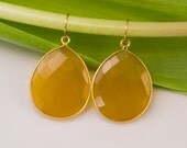 Large Faceted Bezel set Yellow Chalcedony drop earrings in 22k Gold Vermeil - Mother's Day Gift
