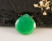 Chrysoprase Necklace - Oxidized Silver - Gun Metal Necklace - Chrysophrase