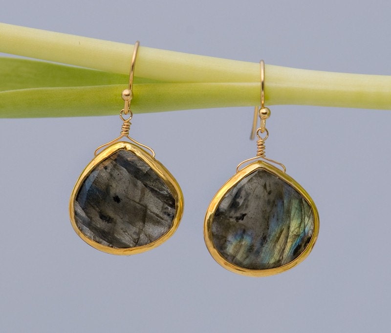 Labradorite Earrings - Bezel set earrings - Gemstone earrings - gold earrings - Mother's Day Gift