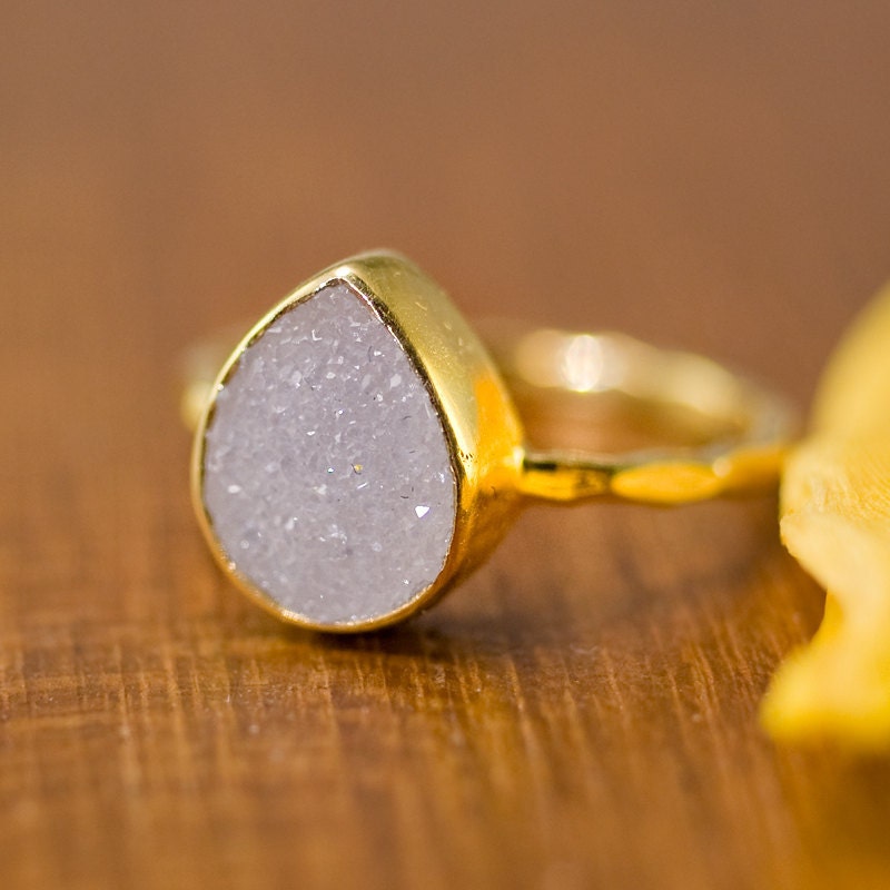 Druzy Stacking Ring - Druzy Agate - Druzzy stone ring - Bezel Set Ring - April Birthstone