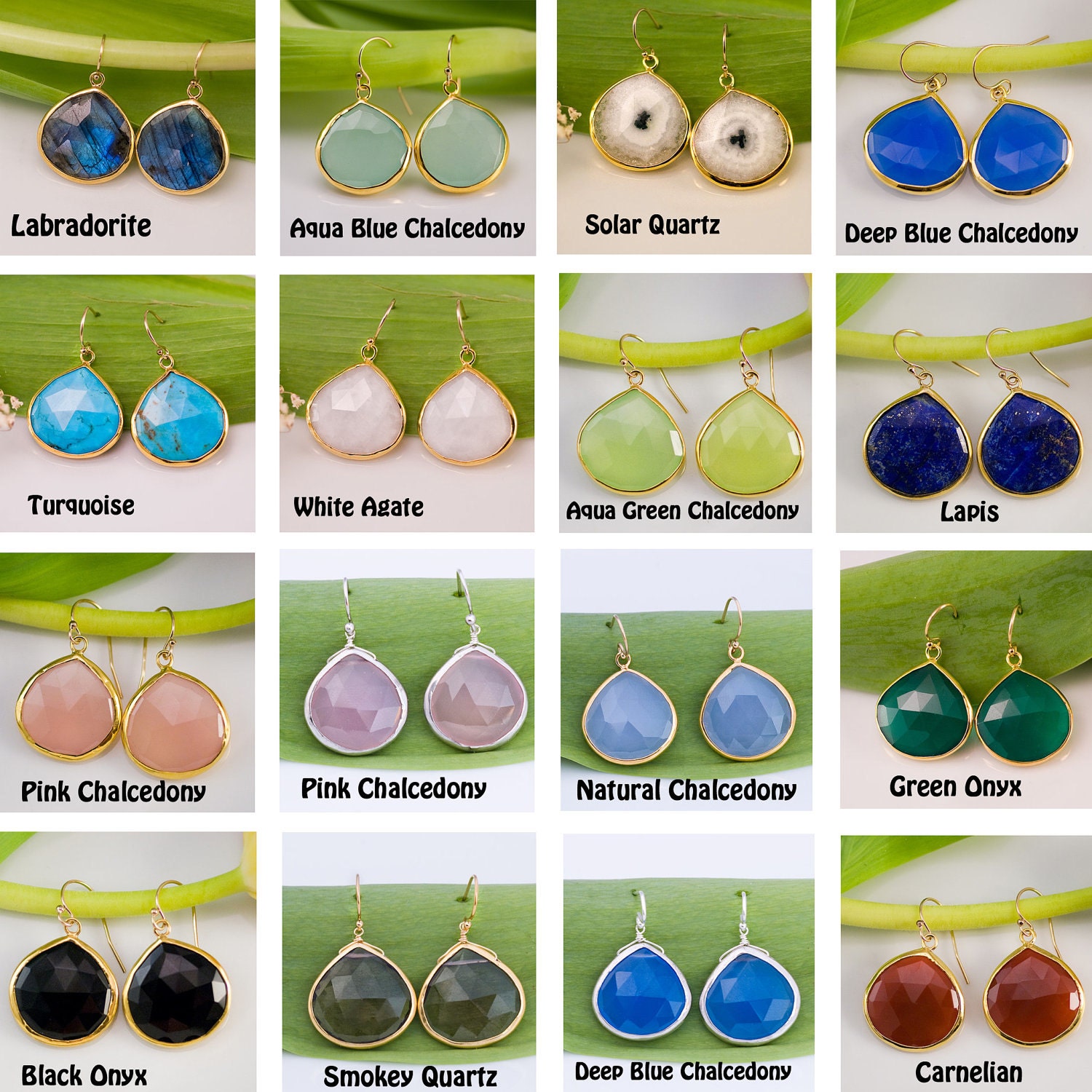 Bezel Set Green Onyx Earrings - Gold Earrings - Bridal Jewelry - Gemstone Earrings - Mother's Day Gift