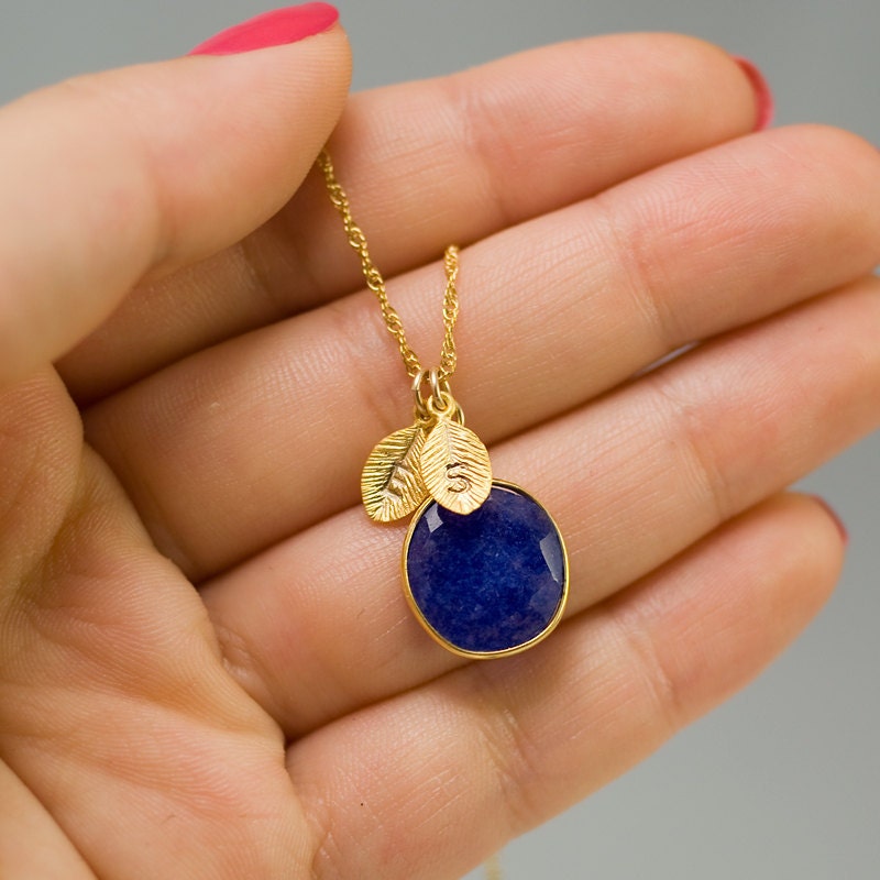 September Birthstone Necklace - Personalized Necklace - Blue Sapphire Necklace - Personalized Jewelry - Custom Stamp Initials