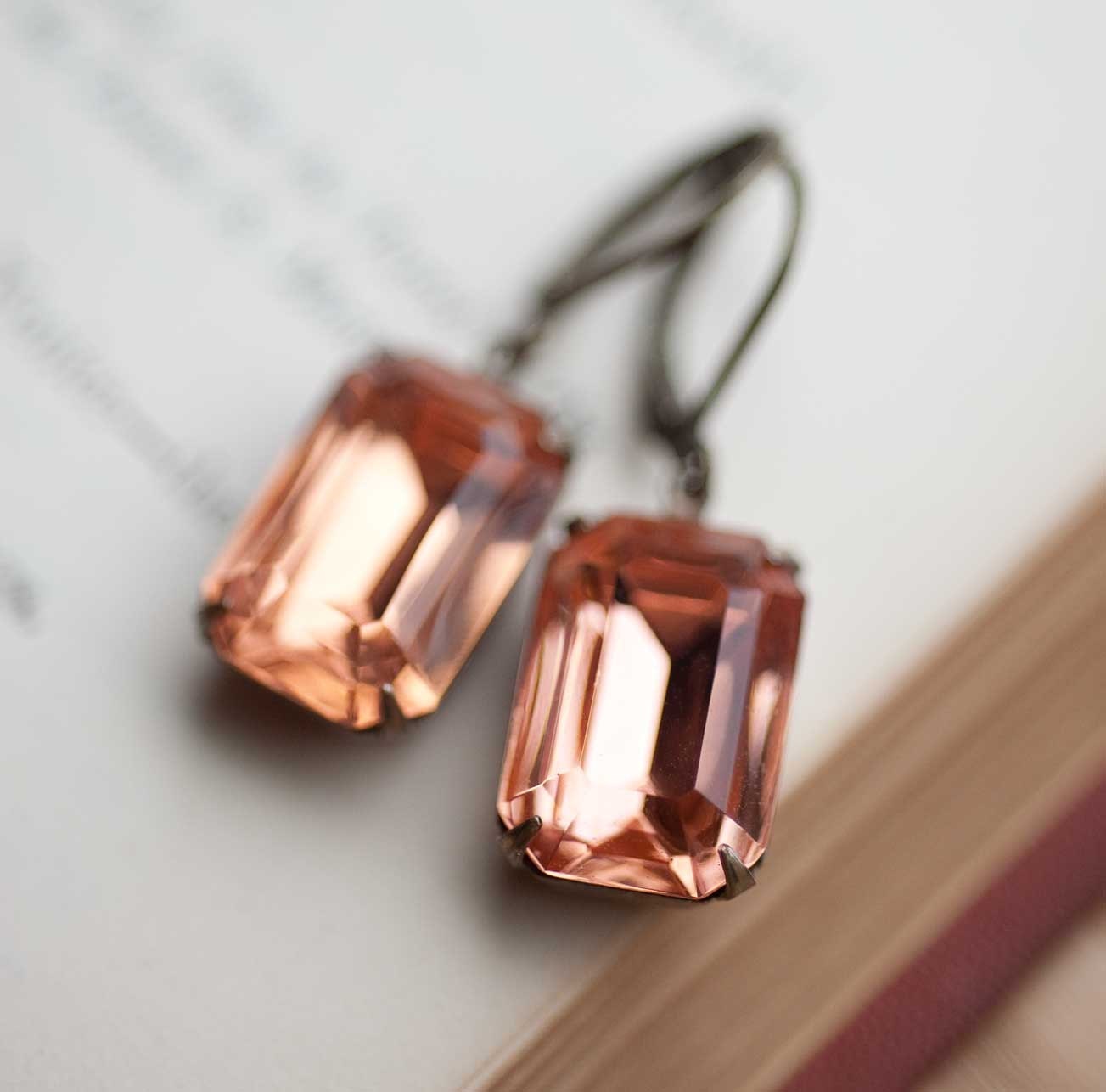 Peach Earrings Vintage Earrings Drop Earrings Upcycled Jewelry Wedding Earrings Estate Style Peach Pink Jewelry