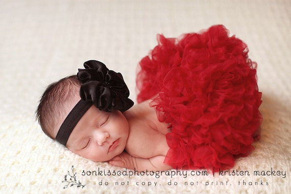 Baby Flower Headband- Newborn Headband- Baby Girl Headband-Black Ruffled Satin Flower on Black Elastic Headband