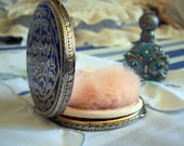 Vintage 30's "COMPACT 800 SILVER & ENAMEL" with Screen plus Houpalix Paris Powder Puff Rare