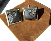 Vintage 50's Cuff Links Square Shield in Gold Tone Shabby Chic