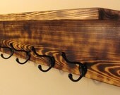 Hanging Reclaimed Antique Rustic Primitive Style Coat and Hat Hooks or Key Shelf Hanger Holder Natural Burnt Colored and Black Finish Hooks