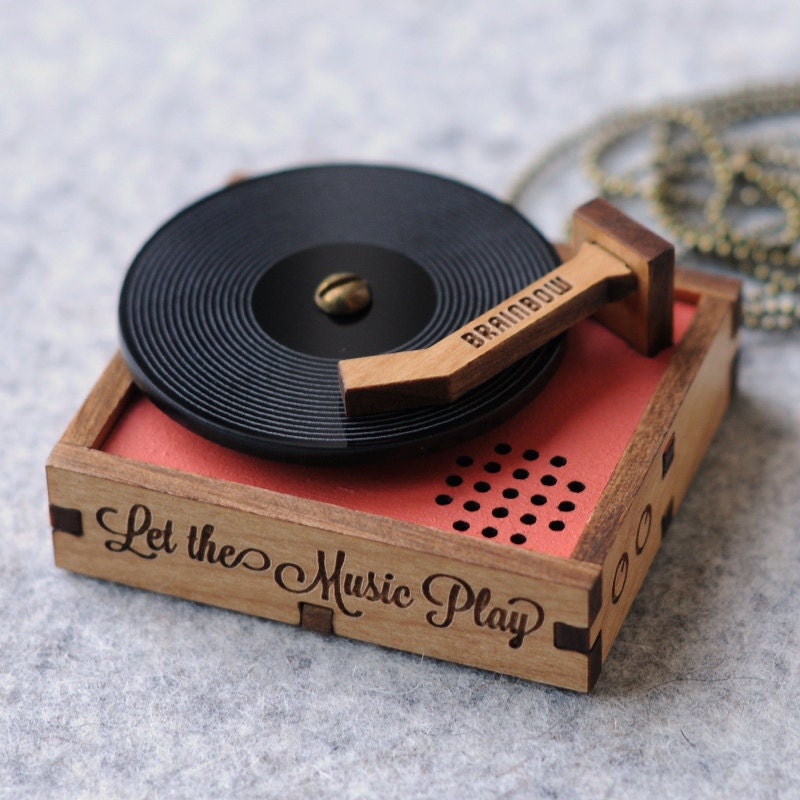 Wooden Record Player Necklace / Brooch