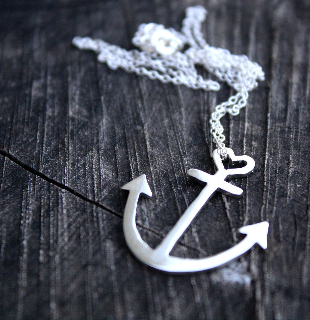 anchor necklace sterling silver anchor pendant with heart detail delicate nautical jewelry