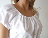 Pajama Set. Snow white cotton eyelet with vintage lace and bow. Size Medium