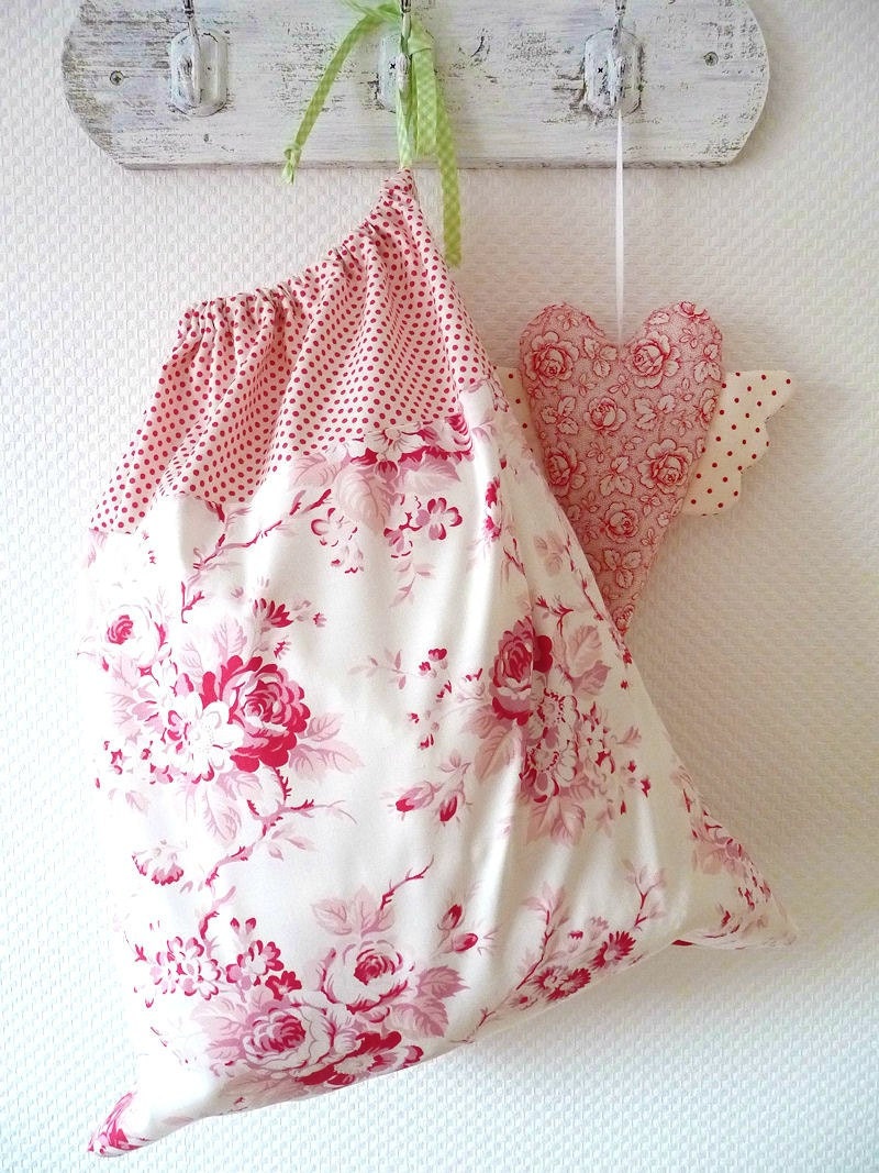 Laundry Bag. Lingerie Bag. Large. French Country. Toile. Red. Polka dots