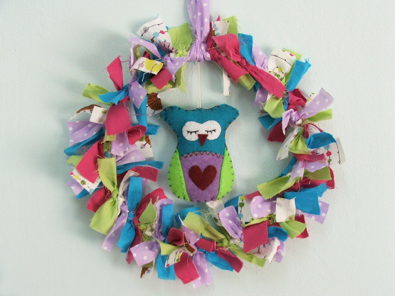 Wreath hoop mobile - Sleeping owl nursery wall decor