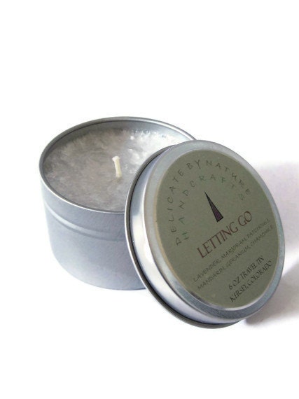 Aromatherapy Travel Tin Candle - Letting Go - 6 oz - Natural Palm Wax  - Delicate by Nature