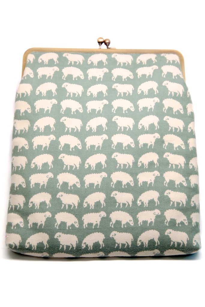 Sleepy sheep iPad sleeve with metal kisslock clutch