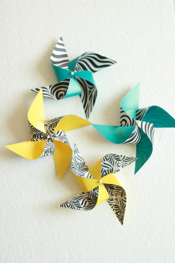 Zebra Safari Decor 12 Mini Pinwheels Spinnable Zebra Print (Custom orders welcomed)