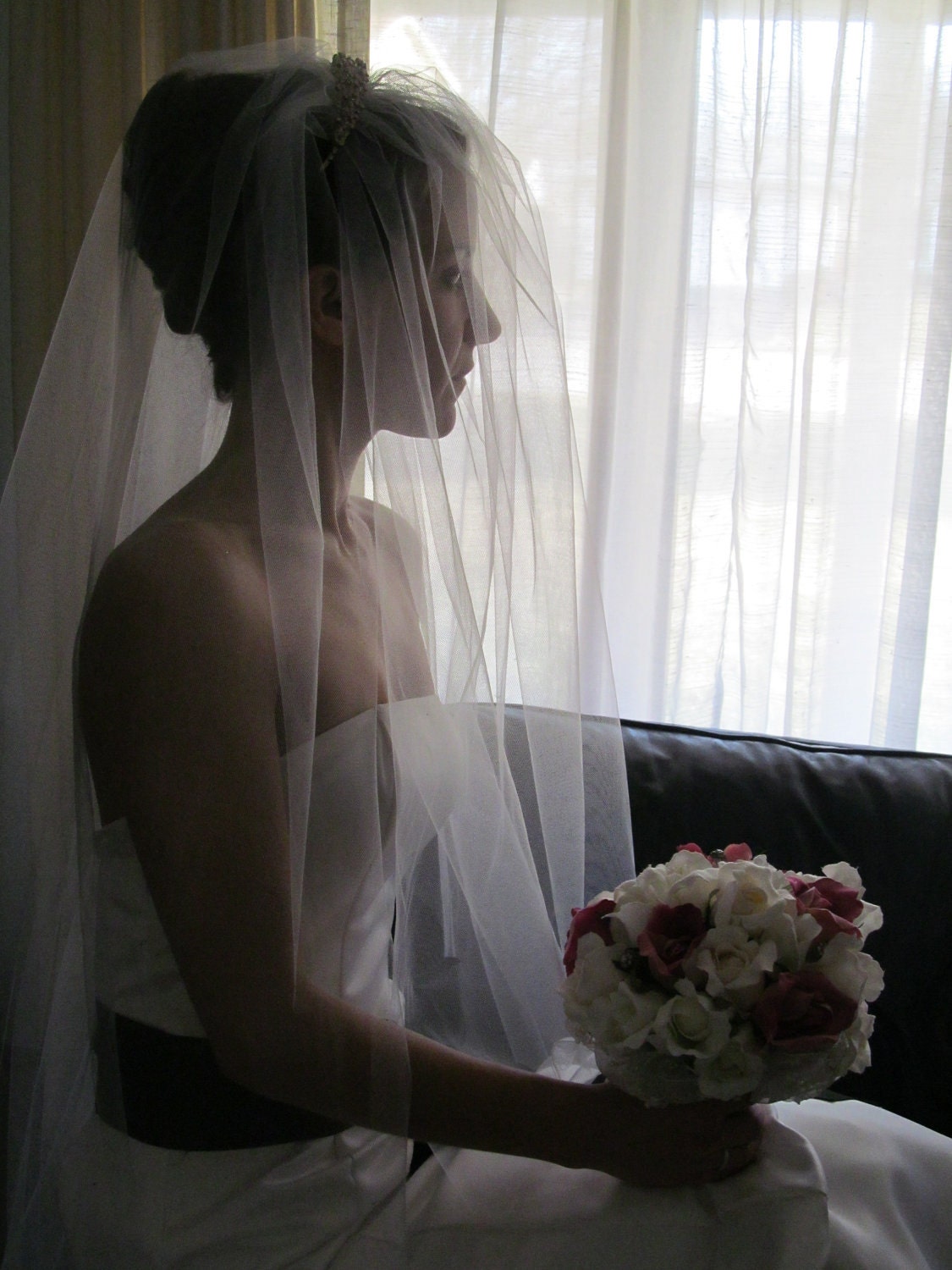 Wedding Veil Blusher & Cathedral Length Ivory Tulle