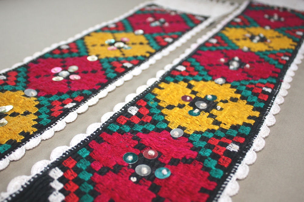 SALE 40% OFF - Vintage Embroidered Panels with Metal Sequins