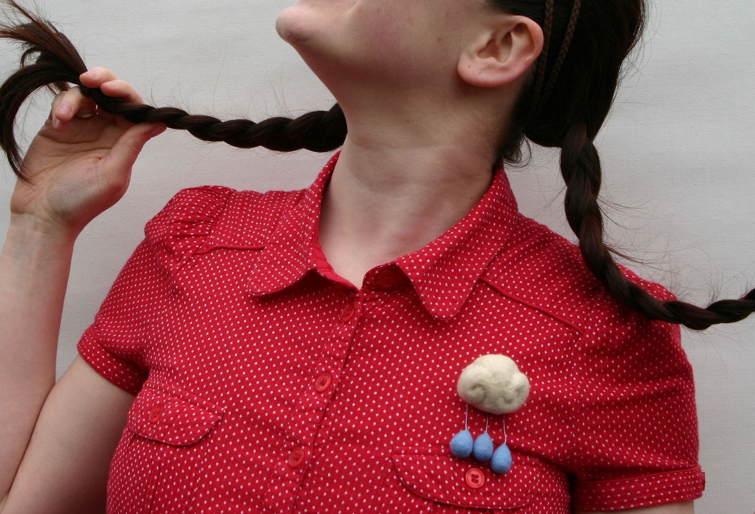 Made to order - Little white cloud with raindrops wool felt brooch - April Showers