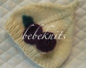 Hand Knit Ivory Preemie/Newborn Baby Hat with Plum Flowers