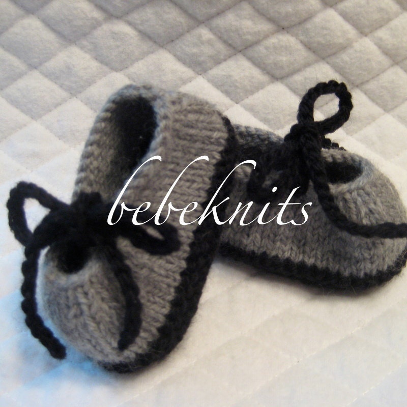 Hand Knit Gray and Black Little Boot Baby Slippers