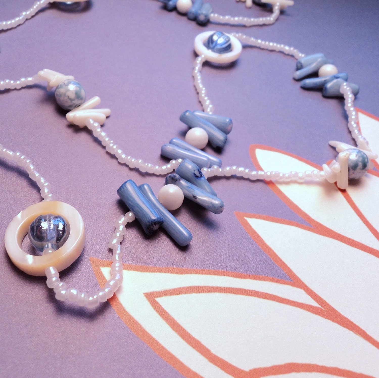 NECKLACE - Blue Ocean Deep - Coral Sticks, Mother-of-Pearl Shell, Czech Glass