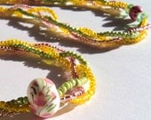 10% off - NECKLACE - The Secret Garden Braid - Ceramic with Hand-Painted Orchids & Czech Glass