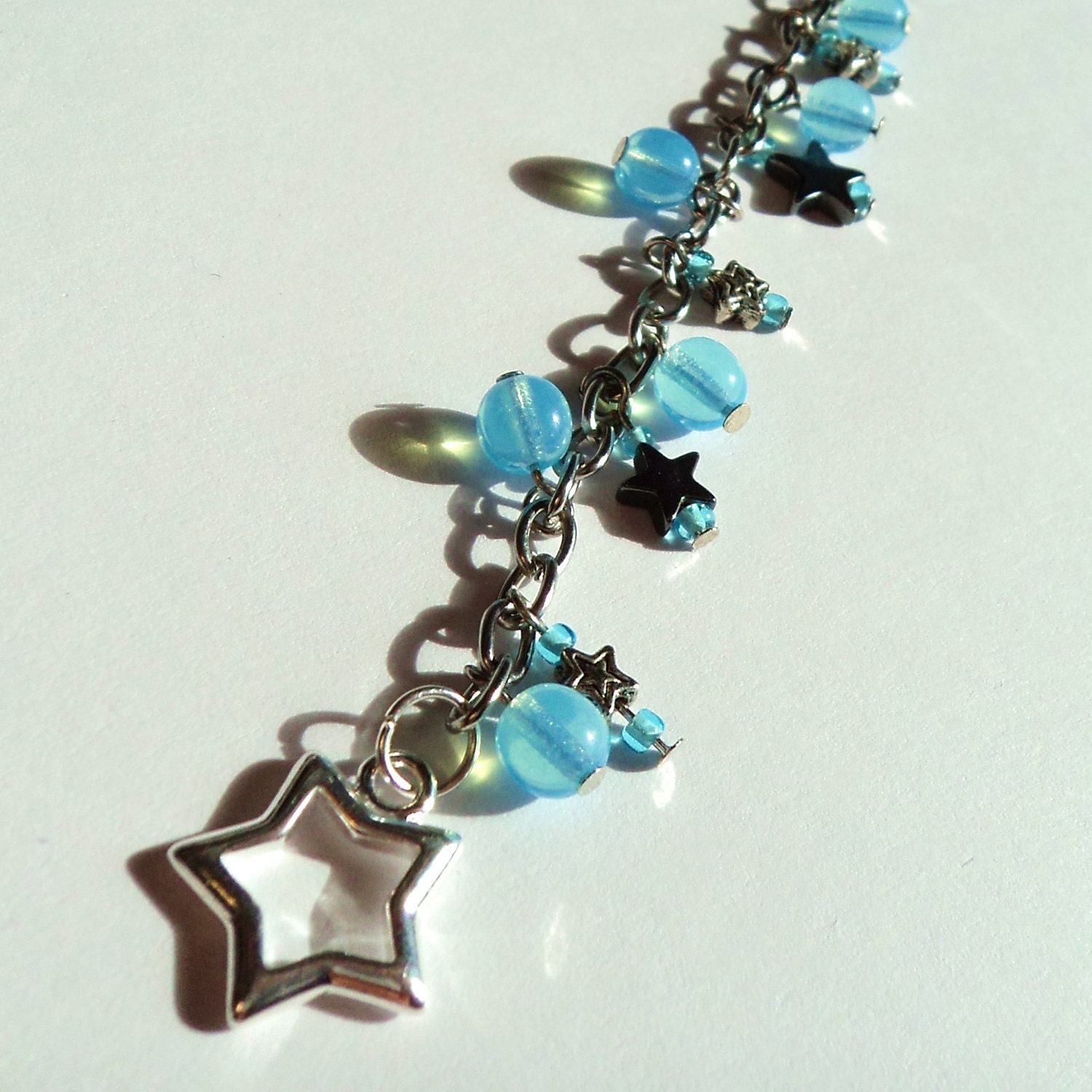 BRACELET - Wish Upon A Star in Stardust Blue - Hematite Stars & Czech Glass