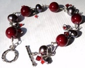 BRACELET - Bleeding Love - Genuine Dyed Jade, Freshwater Pearls, Swarovski Crystals