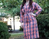 Orange and gray plaid shirtdress. Medium.