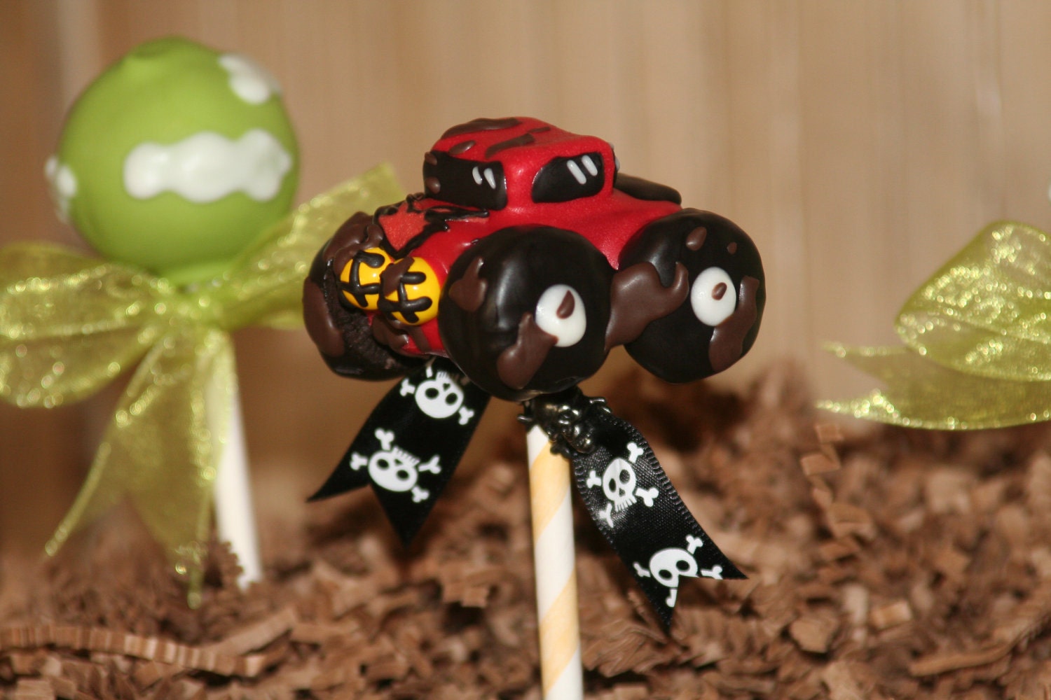 Mom's Killer Cakes & Cookies Own Original Design PoP ArT  Line Monster Truck Cake Pops Custom Colors Skull Accents Available