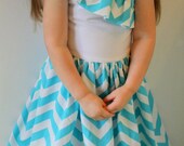 One Shoulder Turquoise Blue Chevron Stripe Dress--Size 3T