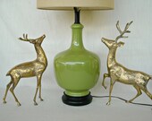 Vintage Vase Lamp Ceramic Hollywood Regency Chartreuse Green Mid Century