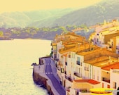 Tavel Photography of Spain: Yellow Town 8x10  Cadaques Spain Travel Photography Europe