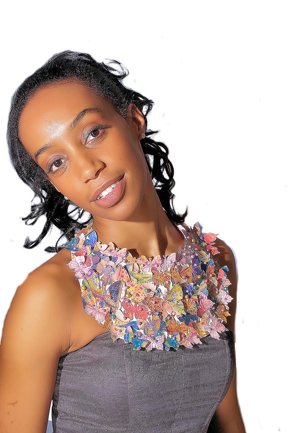 Bib Necklace Purple Butterfly Fashion Leather